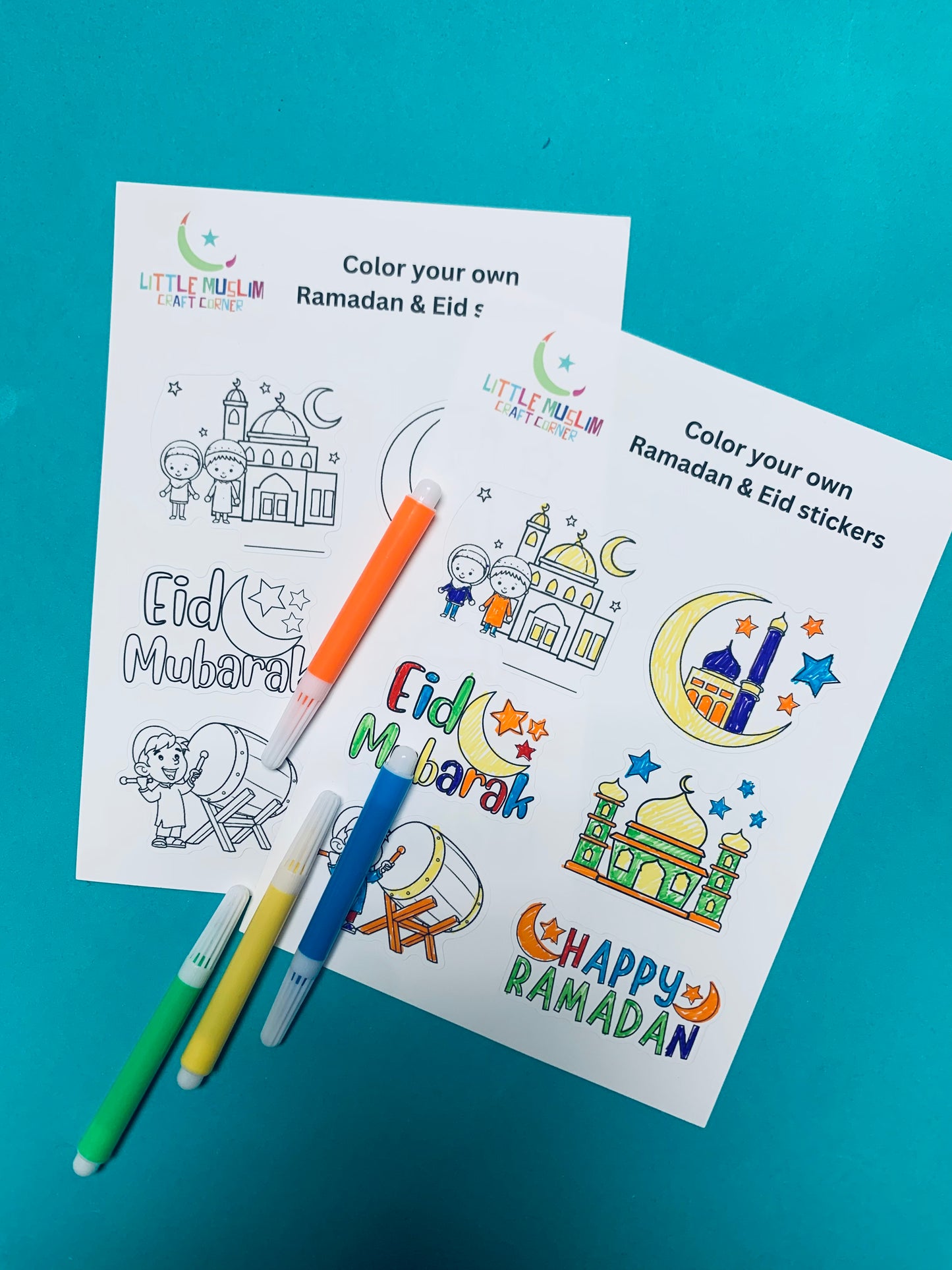 Color your own Ramadan Eid Stickers 2sheets